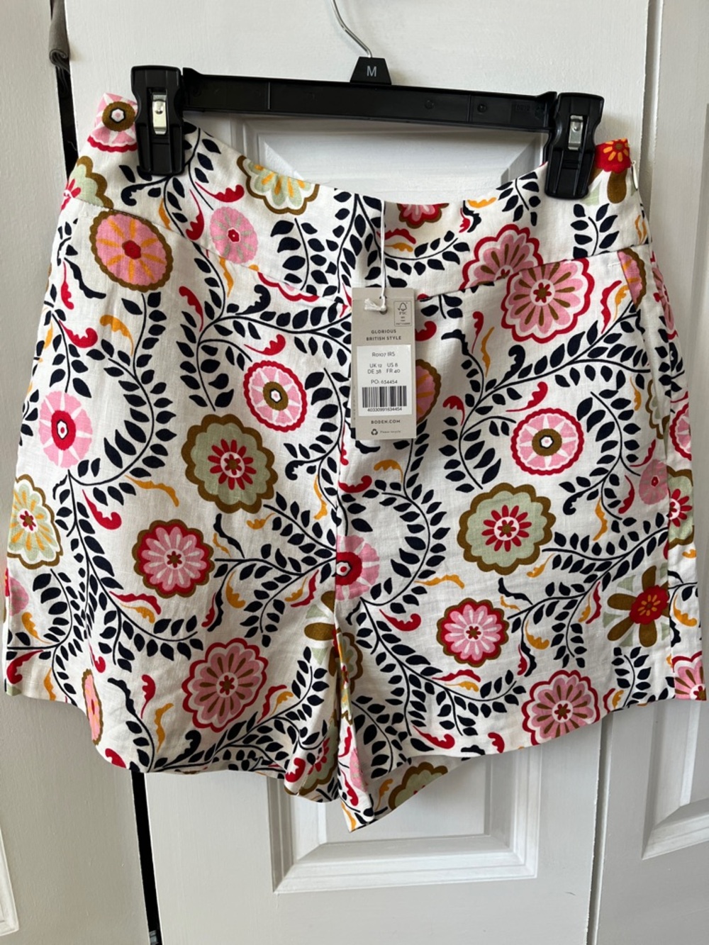 Boden Floral High-Waist Shorts in White, Pink and Olive